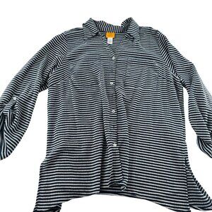 Ruby Rd. Womens Striped Button-Down Shirt Size 1X Polyester/Rayon/Spandex